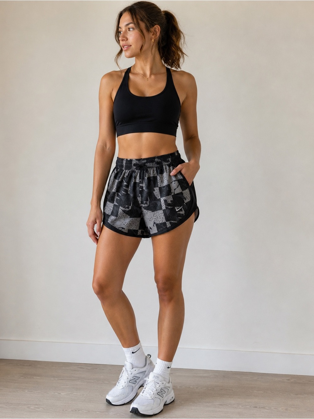 Nike | 3” Black Grey Hidden Logo Print Dri-Fit Athletic Running Shorts - Size M
